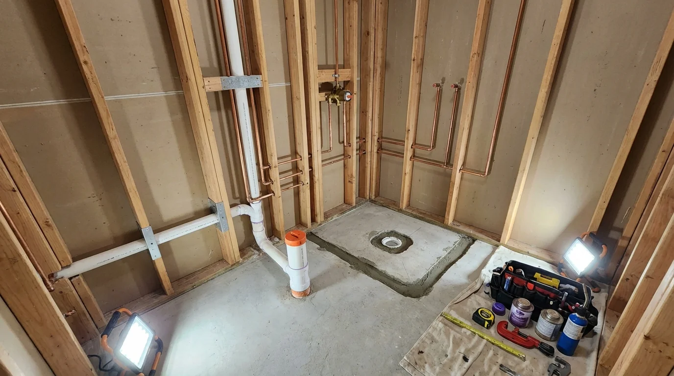 Bathroom rough-in plumbing during remodel by Johns Plumbing LLC in Fruitland
