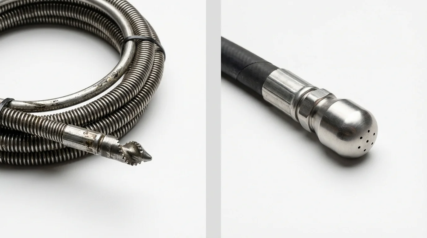 Drain snake cable and hydro jetting nozzle used for drain cleaning in Fruitland, MD