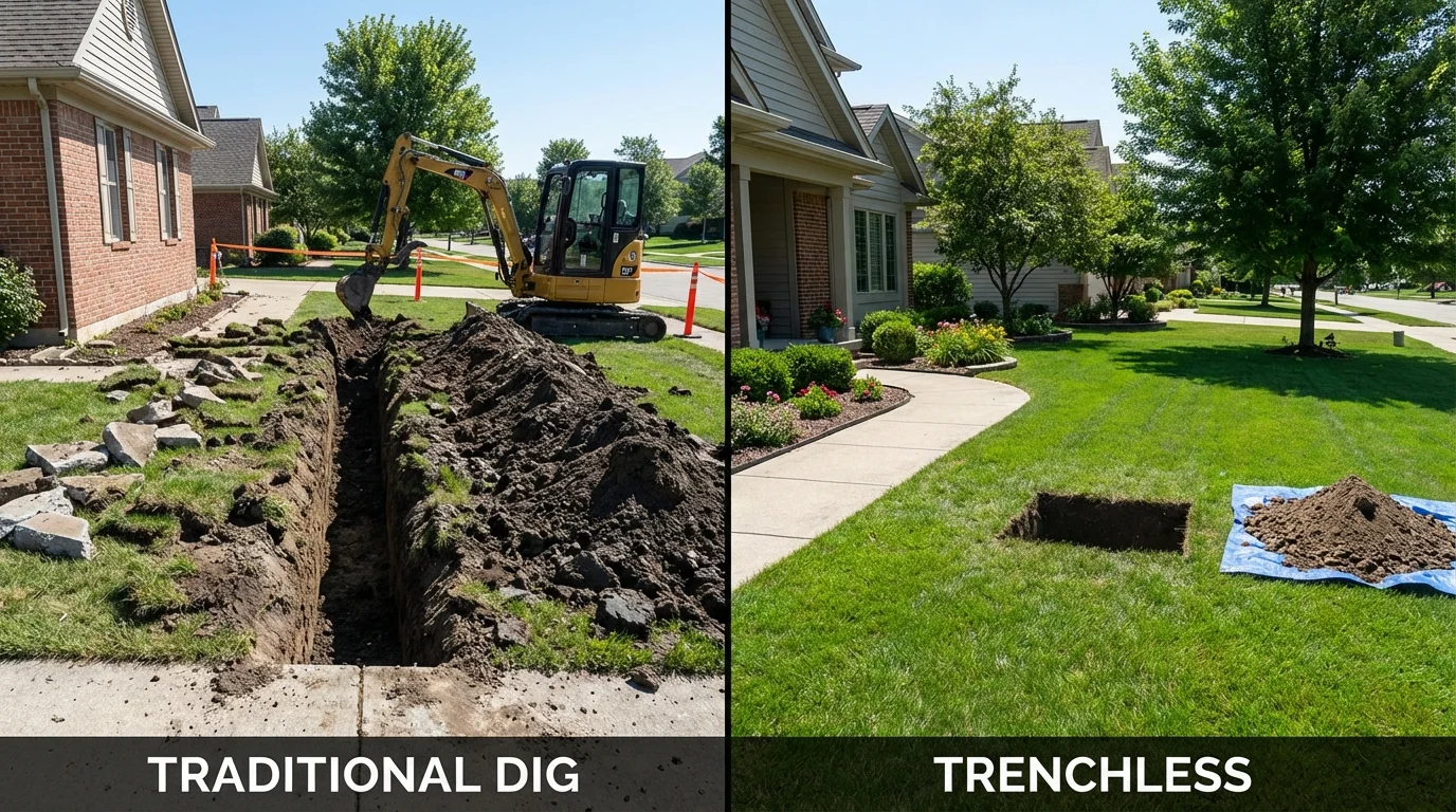 Trenchless sewer repair with minimal yard damage versus traditional excavation in Fruitland, MD